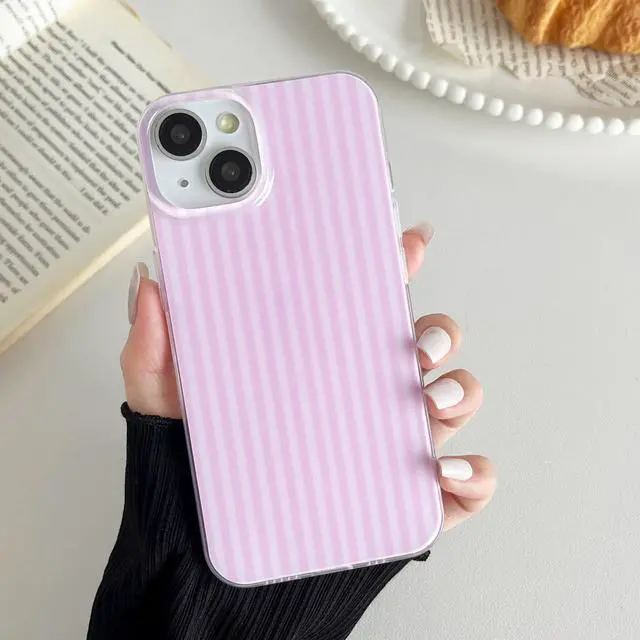 Alt view image 3 of 6 - Compatible with iPhone 13/14 Case, Fashion Cute Striped Aesthetic Design for Women, Soft TPU Shockproof Phone Case for iPhone 13/14 6.1 inch, Pink