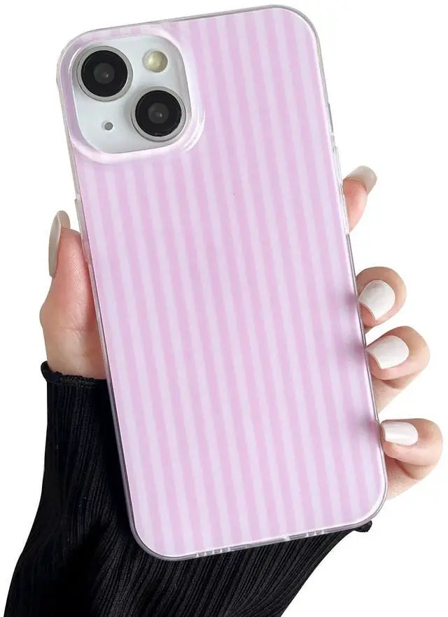 Main image of Compatible with iPhone 13/14 Case, Fashion Cute Striped Aesthetic Design for Women, Soft TPU Shockproof Phone Case for iPhone 13/14 6.1 inch, Pink