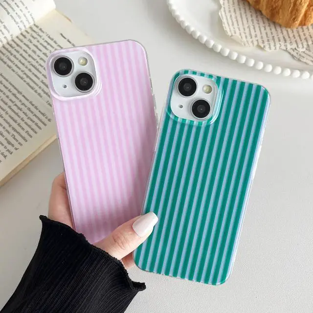 Alt view image 4 of 6 - Compatible with iPhone 13/14 Case, Fashion Cute Striped Aesthetic Design for Women, Soft TPU Shockproof Phone Case for iPhone 13/14 6.1 inch, Pink