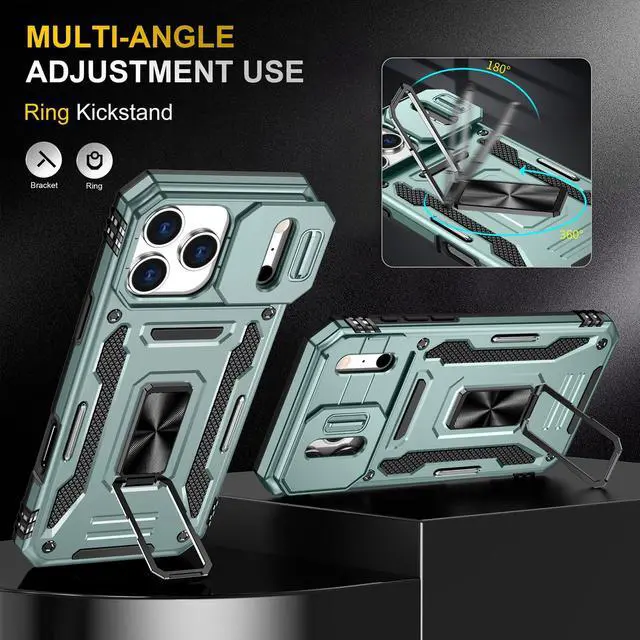 Alt view image 4 of 6 - Case Compatible with iPhone17 Pro Max Phone Case with Stand & Camera Cover & HD Screen Protector, Dual-Layer Shockproof Military-Grade Drop Protection, for 17 Pro Max (Alpine Green)