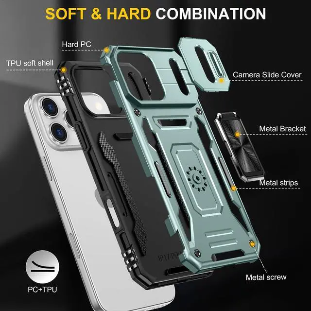 Alt view image 5 of 6 - Case Compatible with iPhone17 Pro Max Phone Case with Stand & Camera Cover & HD Screen Protector, Dual-Layer Shockproof Military-Grade Drop Protection, for 17 Pro Max (Alpine Green)