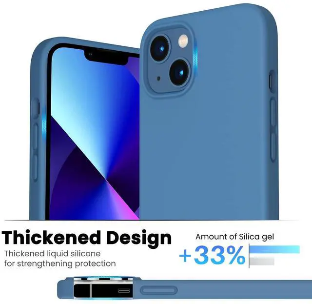 Alt view image 3 of 7 - Shockproof Liquid Silicone Designed for iPhone 13 Case Gel Rubber Anti-Shock Cover Case Drop Protection 6.1inch-Blue