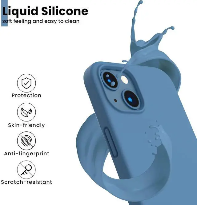 Alt view image 4 of 7 - Shockproof Liquid Silicone Designed for iPhone 13 Case Gel Rubber Anti-Shock Cover Case Drop Protection 6.1inch-Blue