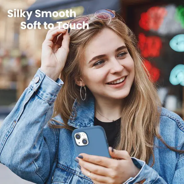 Alt view image 6 of 7 - Shockproof Liquid Silicone Designed for iPhone 13 Case Gel Rubber Anti-Shock Cover Case Drop Protection 6.1inch-Blue