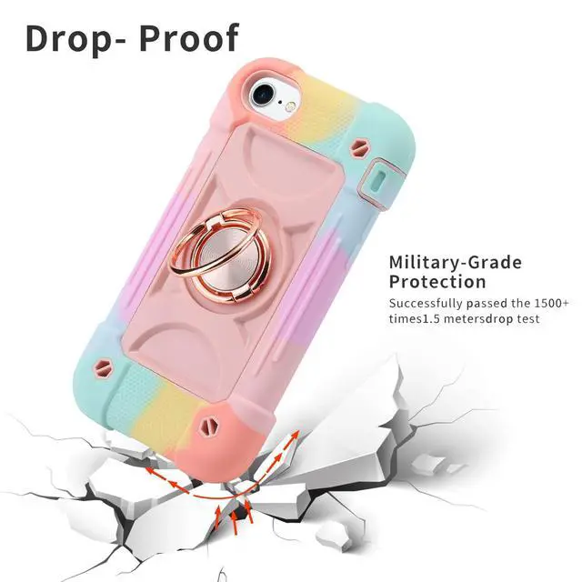 Alt view image 3 of 7 - Compatible with iPhone Case with Ring Stand, Heavy-Duty Military Grade Shockproof Phone Cover (Rainbow Pink, iPhone SE 3rd/2nd/iPhone 8/7/6S/6)