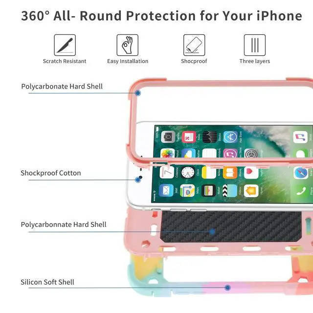 Alt view image 4 of 7 - Compatible with iPhone Case with Ring Stand, Heavy-Duty Military Grade Shockproof Phone Cover (Rainbow Pink, iPhone SE 3rd/2nd/iPhone 8/7/6S/6)