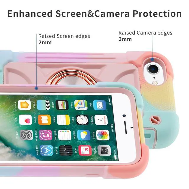 Alt view image 5 of 7 - Compatible with iPhone Case with Ring Stand, Heavy-Duty Military Grade Shockproof Phone Cover (Rainbow Pink, iPhone SE 3rd/2nd/iPhone 8/7/6S/6)
