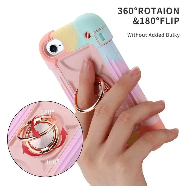 Alt view image 6 of 7 - Compatible with iPhone Case with Ring Stand, Heavy-Duty Military Grade Shockproof Phone Cover (Rainbow Pink, iPhone SE 3rd/2nd/iPhone 8/7/6S/6)