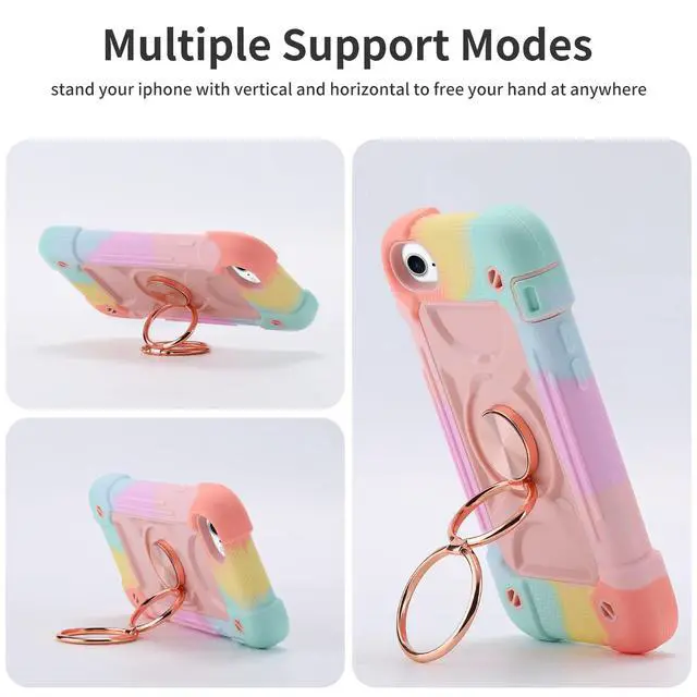 Alt view image 7 of 7 - Compatible with iPhone Case with Ring Stand, Heavy-Duty Military Grade Shockproof Phone Cover (Rainbow Pink, iPhone SE 3rd/2nd/iPhone 8/7/6S/6)