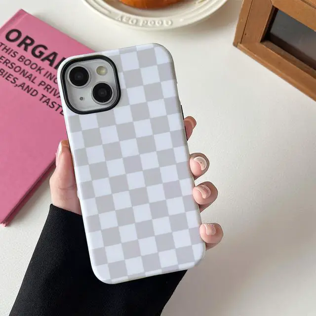 Alt view image 2 of 6 - Compatible with iPhone 13/14 Case, Cute Aesthetic Fashion Colorful Checkered Cover for Women, Shockproof Slim Soft TPU and Hard PC Protective Phone Case - White