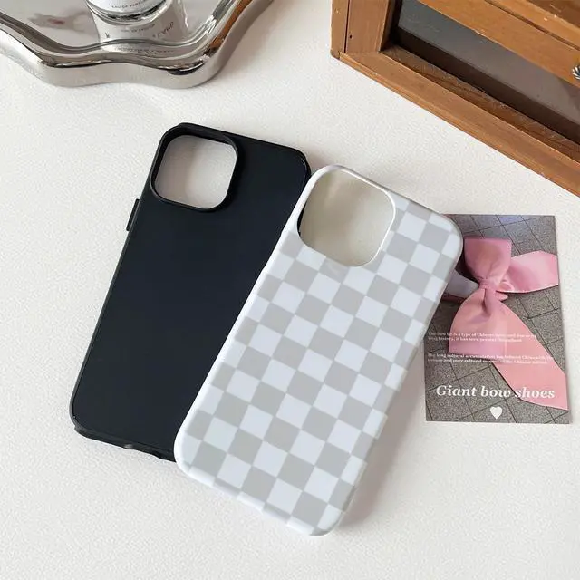 Alt view image 3 of 6 - Compatible with iPhone 13/14 Case, Cute Aesthetic Fashion Colorful Checkered Cover for Women, Shockproof Slim Soft TPU and Hard PC Protective Phone Case - White