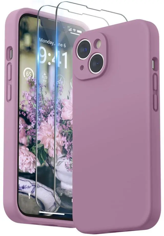 Main image of Compatible with iPhone 14 Case with Screen Protector (Camera Protection & Soft Microfiber Lining) Liquid Silicone Phone Case 6.1 inch 2022, Lilac Purple