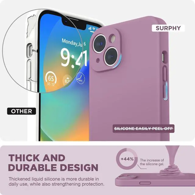 Alt view image 3 of 7 - Compatible with iPhone 14 Case with Screen Protector (Camera Protection & Soft Microfiber Lining) Liquid Silicone Phone Case 6.1 inch 2022, Lilac Purple