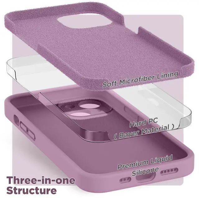 Alt view image 4 of 7 - Compatible with iPhone 14 Case with Screen Protector (Camera Protection & Soft Microfiber Lining) Liquid Silicone Phone Case 6.1 inch 2022, Lilac Purple