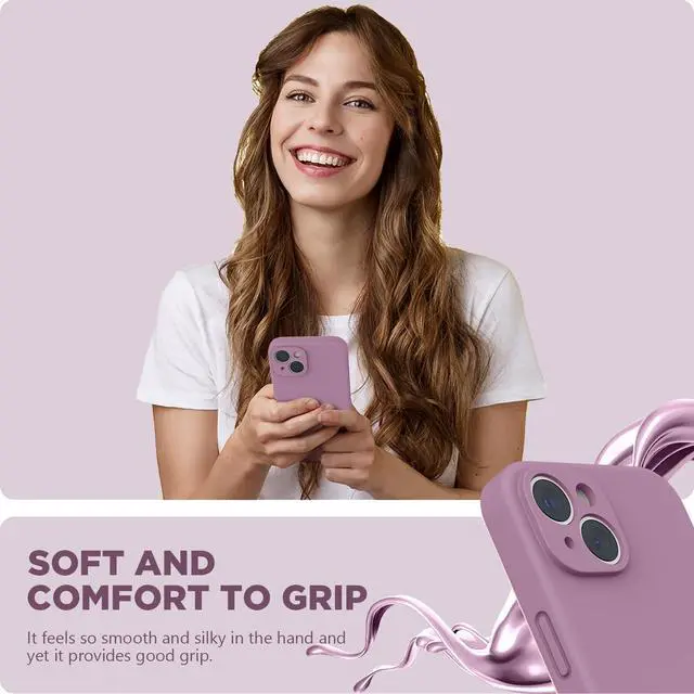 Alt view image 6 of 7 - Compatible with iPhone 14 Case with Screen Protector (Camera Protection & Soft Microfiber Lining) Liquid Silicone Phone Case 6.1 inch 2022, Lilac Purple