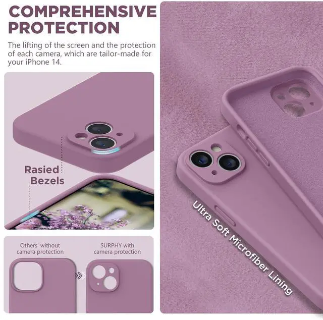 Alt view image 5 of 7 - Compatible with iPhone 14 Case with Screen Protector (Camera Protection & Soft Microfiber Lining) Liquid Silicone Phone Case 6.1 inch 2022, Lilac Purple