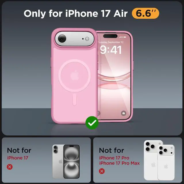 Alt view image 2 of 7 - Magnetic for iPhone Air Case with Screen Protector(Compatible with MagSafe), Slim Thin Translucent Matte Military-Grade Protected Phone Cover for iPhone 17 Air 6.5", Light Pink