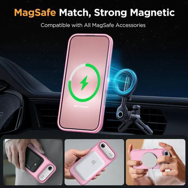 Alt view image 3 of 7 - Magnetic for iPhone Air Case with Screen Protector(Compatible with MagSafe), Slim Thin Translucent Matte Military-Grade Protected Phone Cover for iPhone 17 Air 6.5", Light Pink
