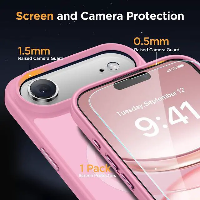 Alt view image 5 of 7 - Magnetic for iPhone Air Case with Screen Protector(Compatible with MagSafe), Slim Thin Translucent Matte Military-Grade Protected Phone Cover for iPhone 17 Air 6.5", Light Pink