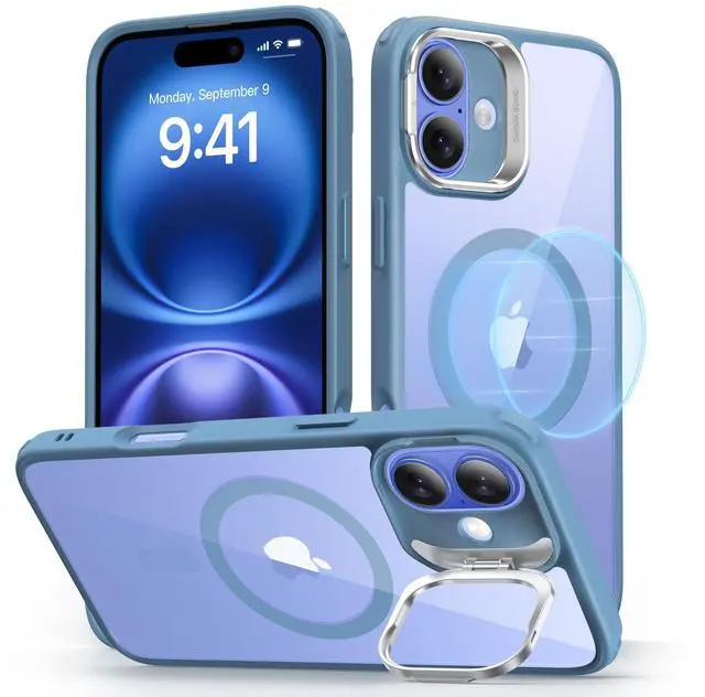 Main image of for iPhone 16 Case, Compatible with MagSafe, Military-Grade Protective Case, Built-in Stash Stand Phone Case, Scratch-Resistant Back Cover, Classic Series, Clear Blue
