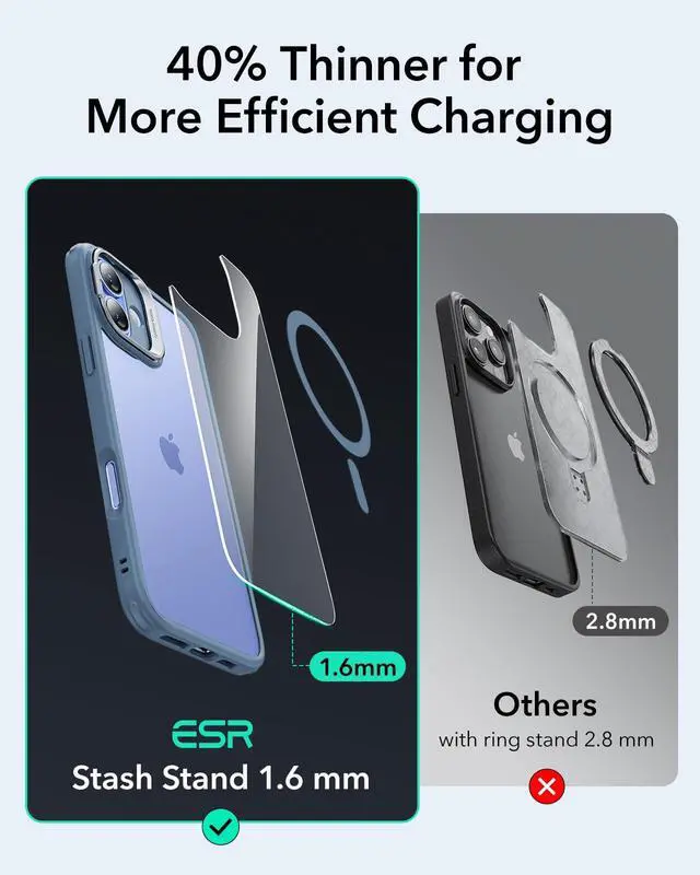 Alt view image 6 of 7 - for iPhone 16 Case, Compatible with MagSafe, Military-Grade Protective Case, Built-in Stash Stand Phone Case, Scratch-Resistant Back Cover, Classic Series, Clear Blue