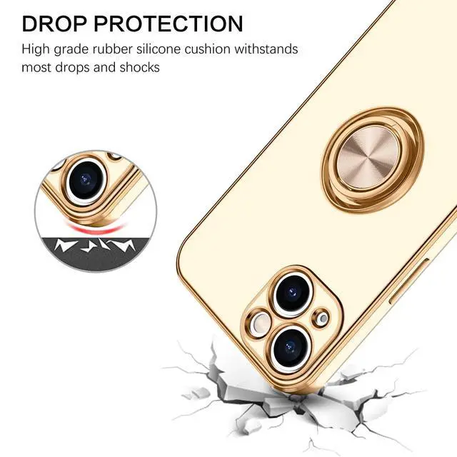 Alt view image 2 of 7 - for iPhone 13 Case, Phone Case iPhone 13, Slim Fit 360° Ring Holder Shockproof Kickstand Magnetic Car Mount Supported Non-Slip Protective Women Girls Boys Cover for iPhone 13 6.1 Inch, White