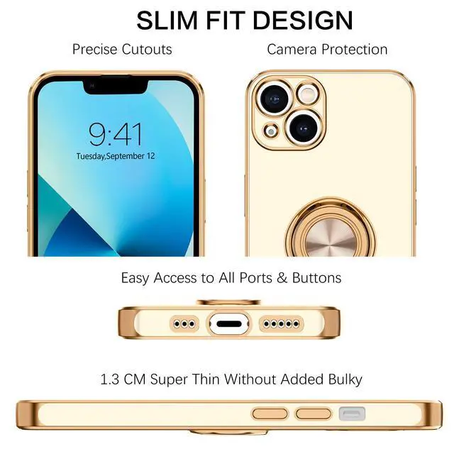 Alt view image 3 of 7 - for iPhone 13 Case, Phone Case iPhone 13, Slim Fit 360° Ring Holder Shockproof Kickstand Magnetic Car Mount Supported Non-Slip Protective Women Girls Boys Cover for iPhone 13 6.1 Inch, White