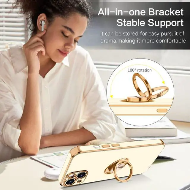 Alt view image 4 of 7 - for iPhone 13 Case, Phone Case iPhone 13, Slim Fit 360° Ring Holder Shockproof Kickstand Magnetic Car Mount Supported Non-Slip Protective Women Girls Boys Cover for iPhone 13 6.1 Inch, White
