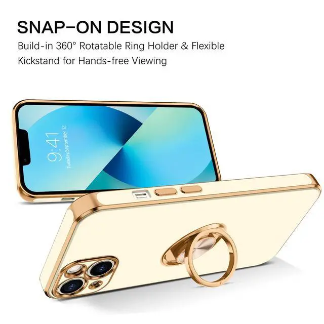 Alt view image 5 of 7 - for iPhone 13 Case, Phone Case iPhone 13, Slim Fit 360° Ring Holder Shockproof Kickstand Magnetic Car Mount Supported Non-Slip Protective Women Girls Boys Cover for iPhone 13 6.1 Inch, White