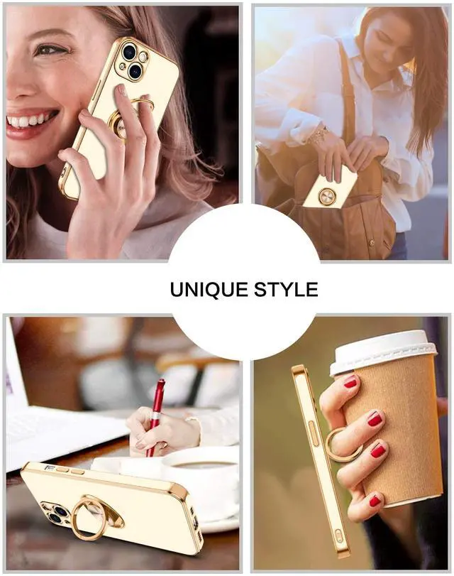 Alt view image 7 of 7 - for iPhone 13 Case, Phone Case iPhone 13, Slim Fit 360° Ring Holder Shockproof Kickstand Magnetic Car Mount Supported Non-Slip Protective Women Girls Boys Cover for iPhone 13 6.1 Inch, White