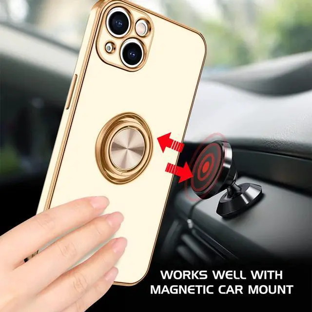 Alt view image 6 of 7 - for iPhone 13 Case, Phone Case iPhone 13, Slim Fit 360° Ring Holder Shockproof Kickstand Magnetic Car Mount Supported Non-Slip Protective Women Girls Boys Cover for iPhone 13 6.1 Inch, White