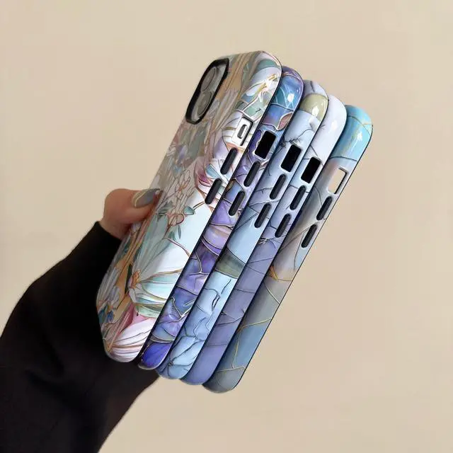 Alt view image 5 of 6 - Flower Case for iPhone 13/14, Aesthetic Cute Floral Phone Case for Girls Women, Protective Hybrid 2-Layer Hard Shell Silicone Cover Durable Shockproof Phone Cover - Purple Lotus