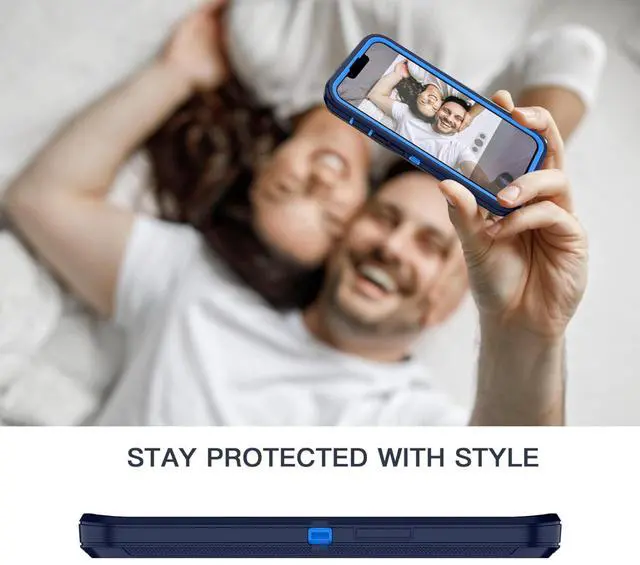 Alt view image 7 of 7 - Apple iPhone 13 / iPhone 14 / iPhone 15 / iPhone 16e Case (6.1") Rugged Case Heavy Duty Shockproof Dust/Drop Proof Dual Layer Cover Navy