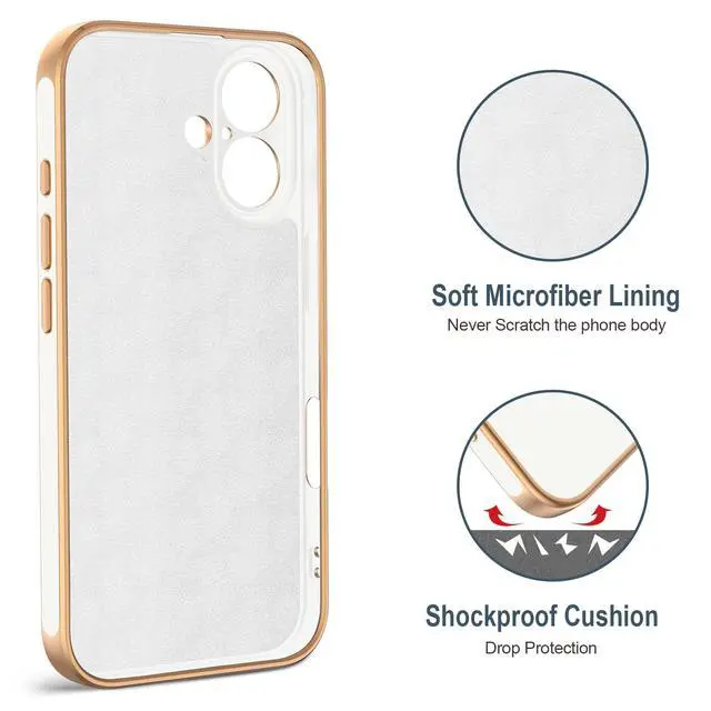 Alt view image 3 of 7 - Hython Case with Ring Stand, 360° Rotatable Ring Holder Magnetic Kickstand, Plating Rose Gold Edge Soft Cover Protective Phone Case for iPhone 16 6.1", White