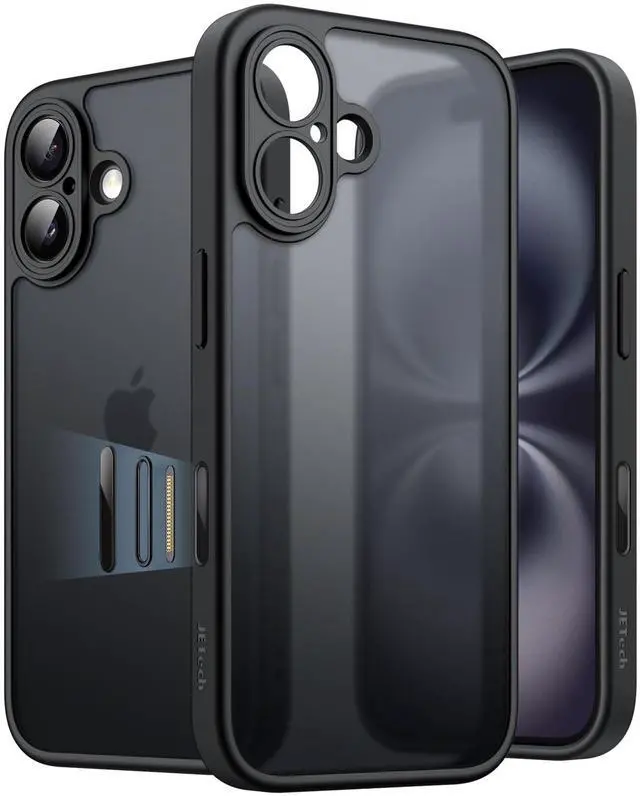 Main image of Matte Case for iPhone 16 6.1-Inch with Camera Control Button, Shockproof Military Grade Drop Protection, Frosted Translucent Back Phone Cover (Black)