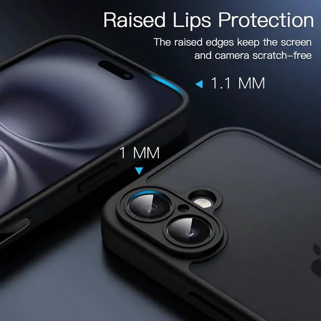 Alt view image 6 of 7 - Matte Case for iPhone 16 6.1-Inch with Camera Control Button, Shockproof Military Grade Drop Protection, Frosted Translucent Back Phone Cover (Black)