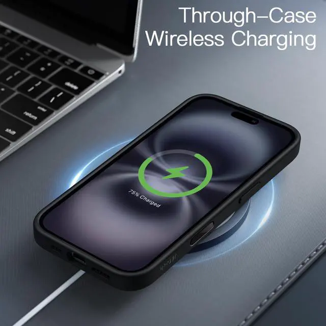 Alt view image 7 of 7 - Matte Case for iPhone 16 6.1-Inch with Camera Control Button, Shockproof Military Grade Drop Protection, Frosted Translucent Back Phone Cover (Black)