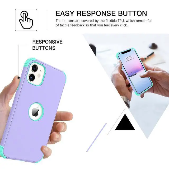 Alt view image 4 of 7 - for iPhone 11 Phone Case, Heavy Duty 2 in 1 Full Body Rugged Shockproof Protection Hybrid Hard PC Bumper Drop Protective Girls Women Boy Men, Purple/Mint