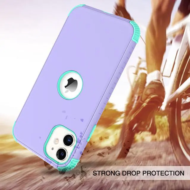 Alt view image 3 of 7 - for iPhone 11 Phone Case, Heavy Duty 2 in 1 Full Body Rugged Shockproof Protection Hybrid Hard PC Bumper Drop Protective Girls Women Boy Men, Purple/Mint