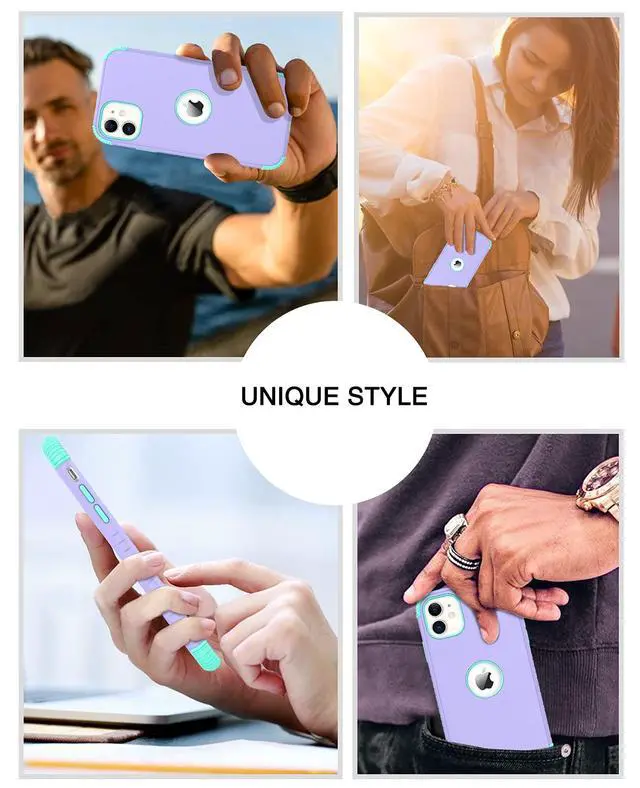 Alt view image 5 of 7 - for iPhone 11 Phone Case, Heavy Duty 2 in 1 Full Body Rugged Shockproof Protection Hybrid Hard PC Bumper Drop Protective Girls Women Boy Men, Purple/Mint