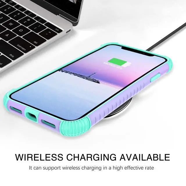 Alt view image 6 of 7 - for iPhone 11 Phone Case, Heavy Duty 2 in 1 Full Body Rugged Shockproof Protection Hybrid Hard PC Bumper Drop Protective Girls Women Boy Men, Purple/Mint