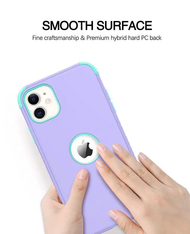 Alt view image 7 of 7 - for iPhone 11 Phone Case, Heavy Duty 2 in 1 Full Body Rugged Shockproof Protection Hybrid Hard PC Bumper Drop Protective Girls Women Boy Men, Purple/Mint