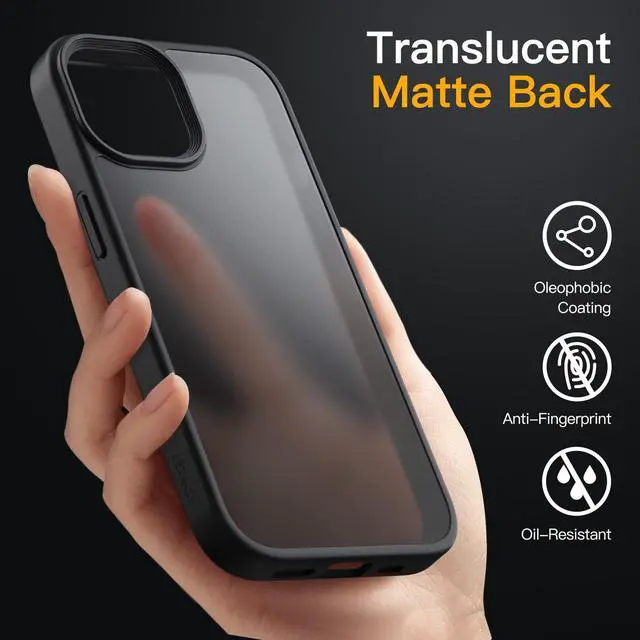 Alt view image 4 of 6 - Matte Case for iPhone 14 6.1-Inch, Shockproof Military Grade Drop Protection, Frosted Translucent Back Phone Cover, Anti-Fingerprint (Black)