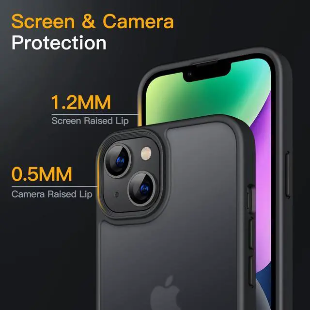 Alt view image 5 of 6 - Matte Case for iPhone 14 6.1-Inch, Shockproof Military Grade Drop Protection, Frosted Translucent Back Phone Cover, Anti-Fingerprint (Black)