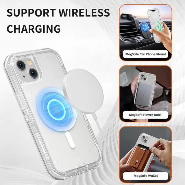 Alt view image 3 of 6 - for iPhone 13 Case, Compatible with MagSafe, Durable Dual Layer Transparent Magnetic Phone Cases, Heavy Duty Shockproof and Anti-Drop Protective Cover for iPhone 13, 6.1'', Clear