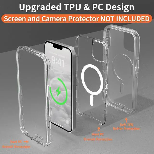 Alt view image 4 of 6 - for iPhone 13 Case, Compatible with MagSafe, Durable Dual Layer Transparent Magnetic Phone Cases, Heavy Duty Shockproof and Anti-Drop Protective Cover for iPhone 13, 6.1'', Clear