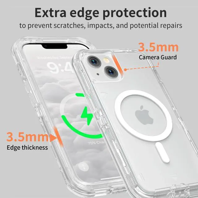 Alt view image 6 of 6 - for iPhone 13 Case, Compatible with MagSafe, Durable Dual Layer Transparent Magnetic Phone Cases, Heavy Duty Shockproof and Anti-Drop Protective Cover for iPhone 13, 6.1'', Clear
