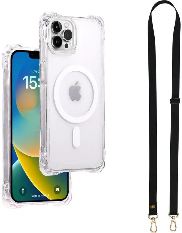 Main image of Magnetic Case for iPhone 16 Pro Max, Compatible with MagSafe, Clear Strong Magnetic Soft Frame PC Back Shockproof Protective Case Cover with Detachable Lanyard,Clear