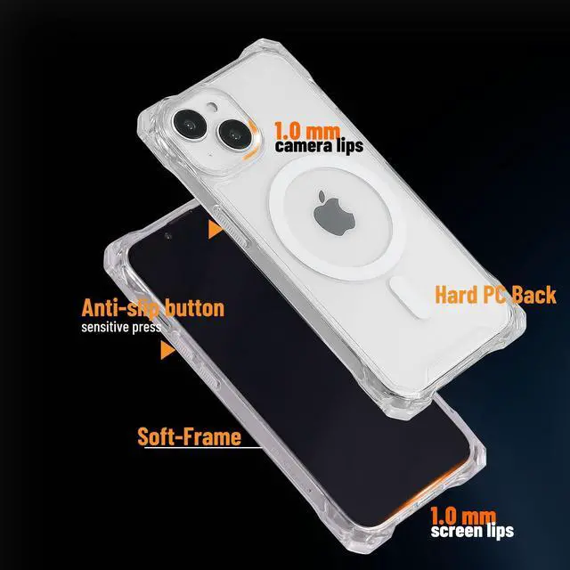 Alt view image 5 of 7 - Magnetic Case for iPhone 16 Pro Max, Compatible with MagSafe, Clear Strong Magnetic Soft Frame PC Back Shockproof Protective Case Cover with Detachable Lanyard,Clear