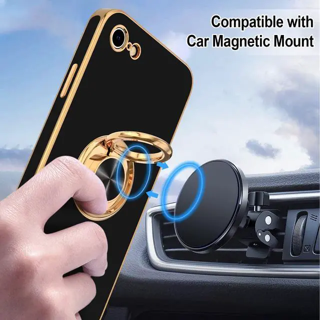 Alt view image 5 of 7 - Case for iPhone SE 2022, iPhone SE 2020, iPhone 7 Case, iPhone 8 Case with Ring Holder Stand Magnetic Kickstand, Plating Rose Gold Soft TPU Bumper Camera Protection Shockproof Phone Cases-Black